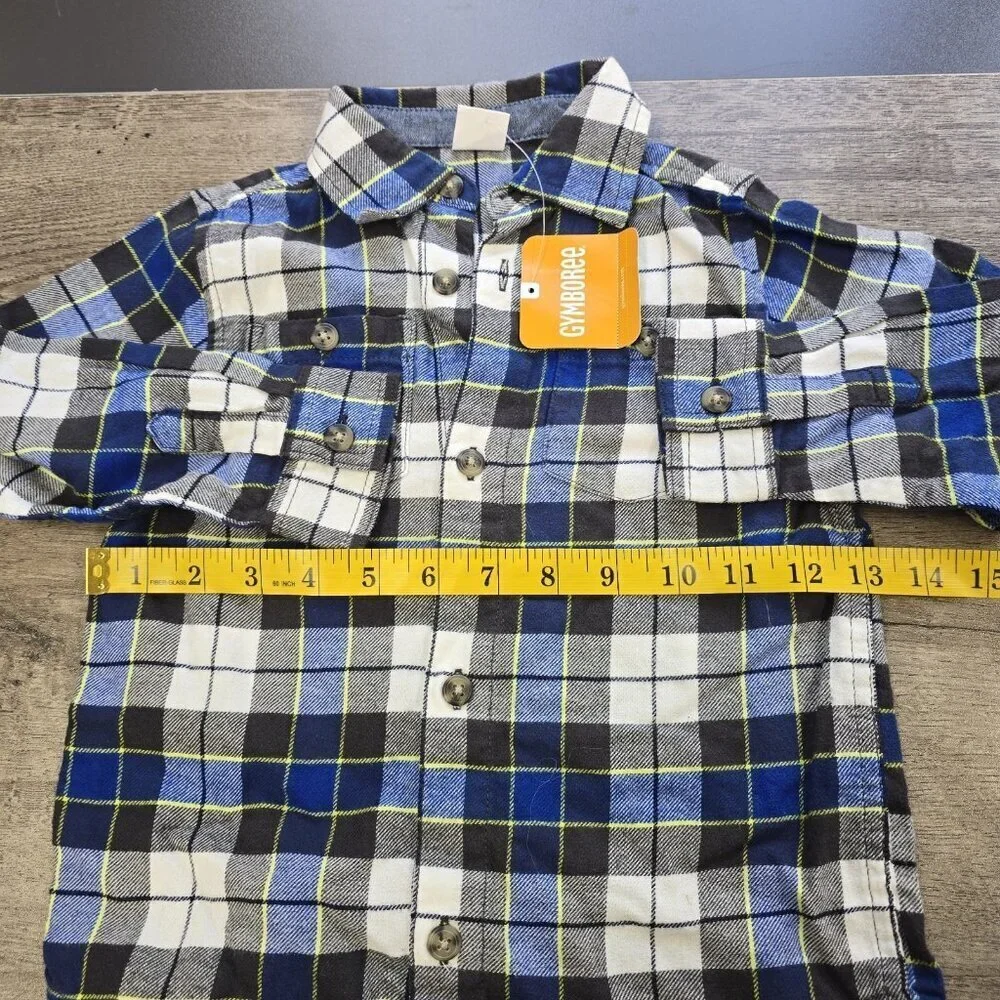 NWT Gymboree Flannel Button Up Shirt Boys Size 3T Plaid Grid Pattern Blue Gray